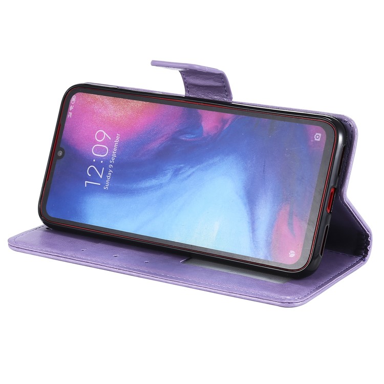 Imprint Sakura Cat Leather Wallet Case for Xiaomi Redmi Note 7 / Note 7 Pro / Note 7S - Purple-4