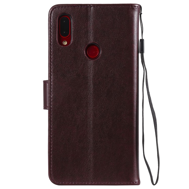 Imprint Sakura Cat Leather Wallet Case for Xiaomi Redmi Note 7 / Note 7 Pro / Note 7S - Coffee-2