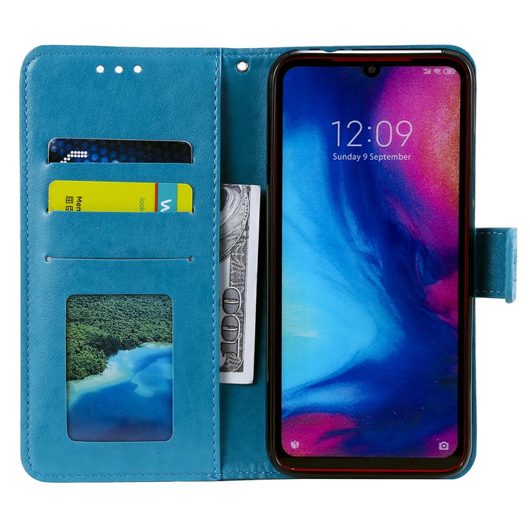Imprint Sakura Cat Leather Wallet Case for Xiaomi Redmi Note 7 / Note 7 Pro / Note 7S - Blue-3