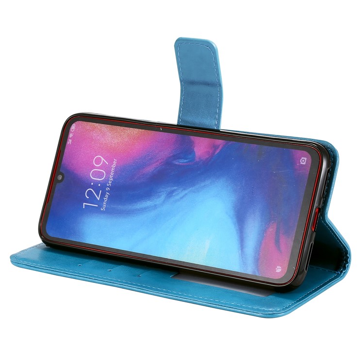 Imprint Sakura Cat Leather Wallet Case for Xiaomi Redmi Note 7 / Note 7 Pro / Note 7S - Blue-4