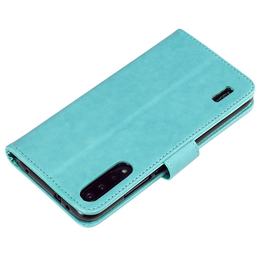 Imprint Sakura Cat Leather Stand Case with Card Slots for Xiaomi Mi CC9e / Mi A3 - Cyan-4