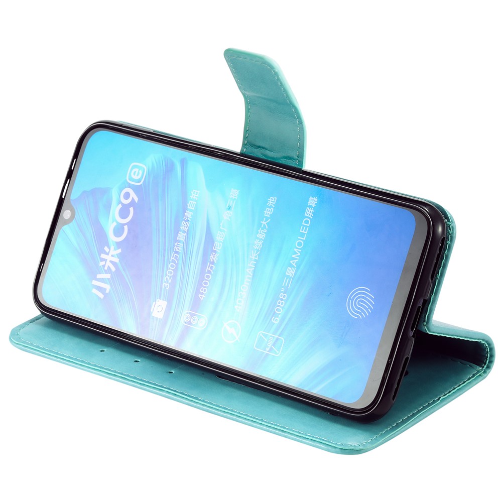 Imprint Sakura Cat Leather Stand Case with Card Slots for Xiaomi Mi CC9e / Mi A3 - Cyan-5