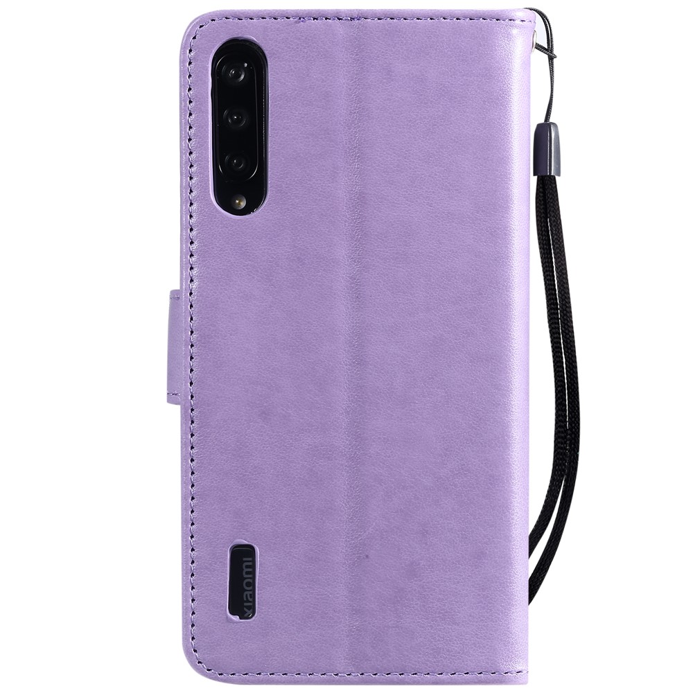 Imprint Sakura Cat Leather Stand Case with Card Slots for Xiaomi Mi CC9e / Mi A3 - Purple-2
