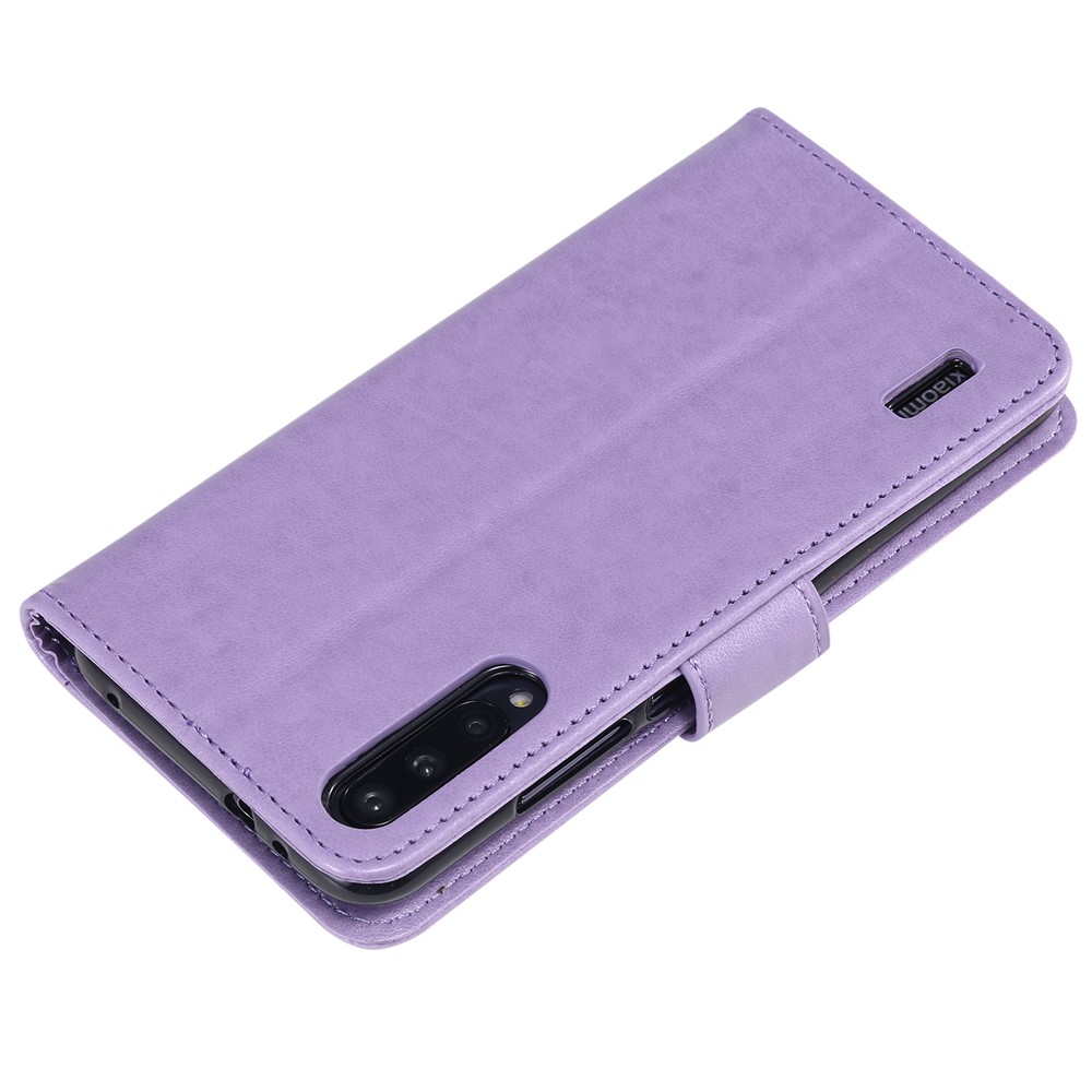 Impressão Sakura Cat Stand Stand Com Slots de Cartão Para Xiaomi Mi Cc9e / Mi A3 - Roxo-4