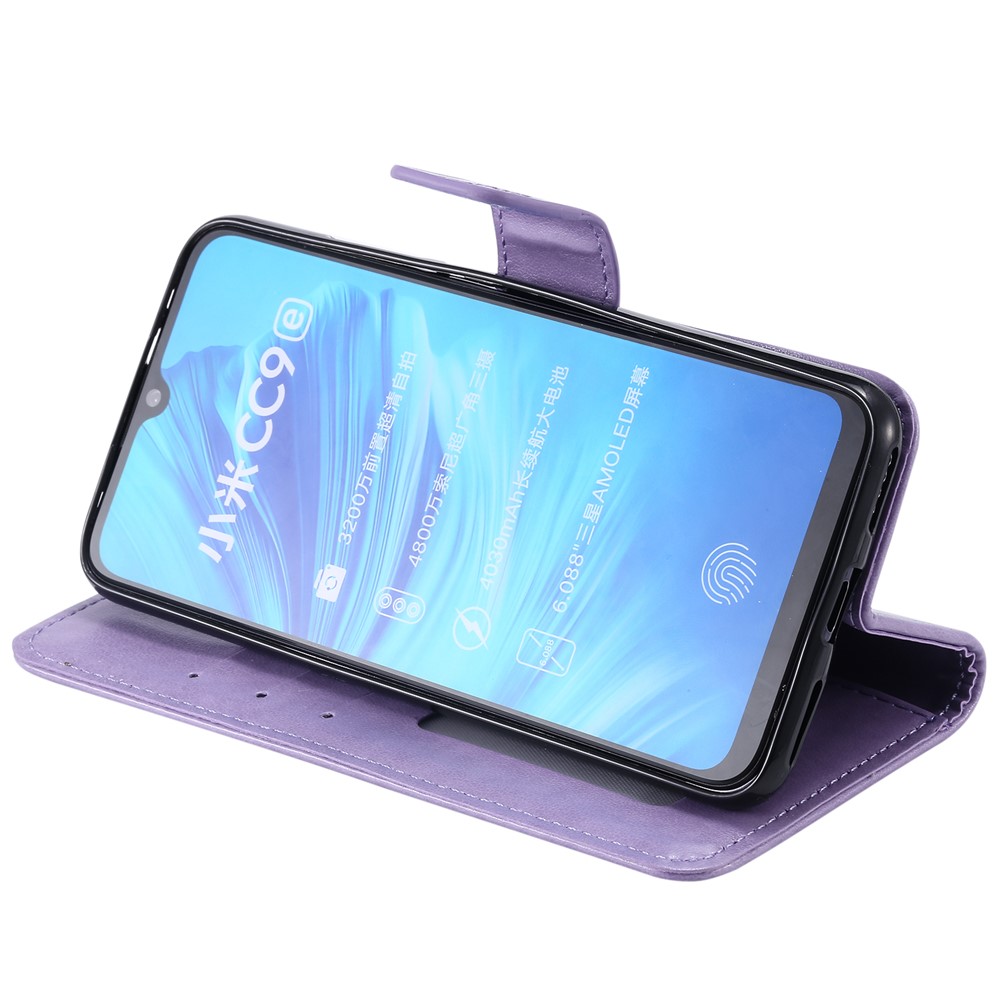 Imprint Sakura Cat Leather Stand Case with Card Slots for Xiaomi Mi CC9e / Mi A3 - Purple-5