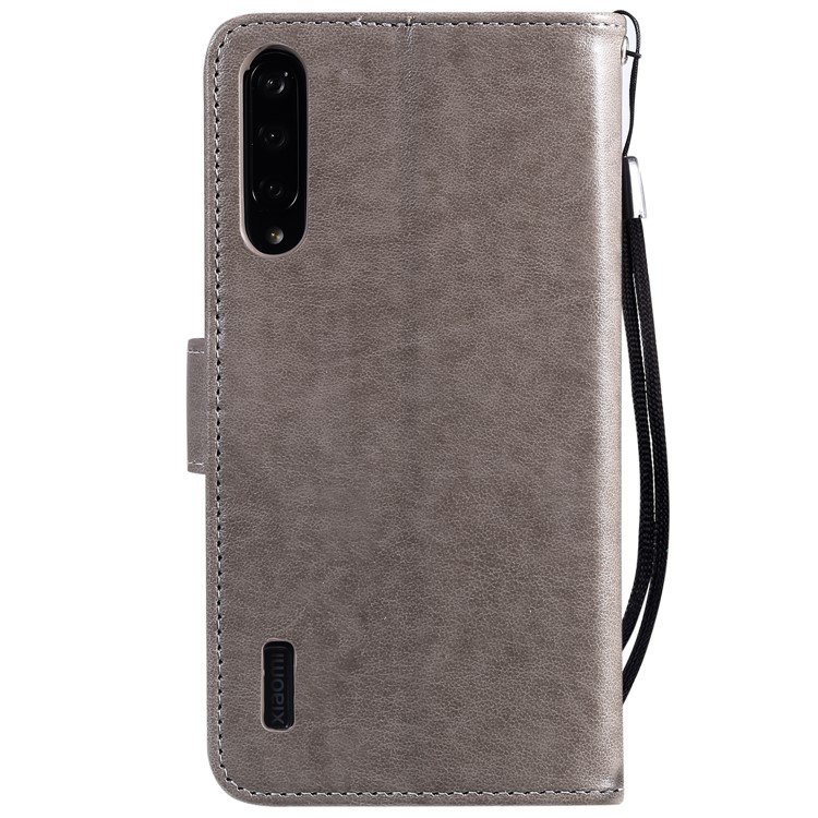 Imprint Sakura Cat Leather Stand Case with Card Slots for Xiaomi Mi CC9e / Mi A3 - Grey-2