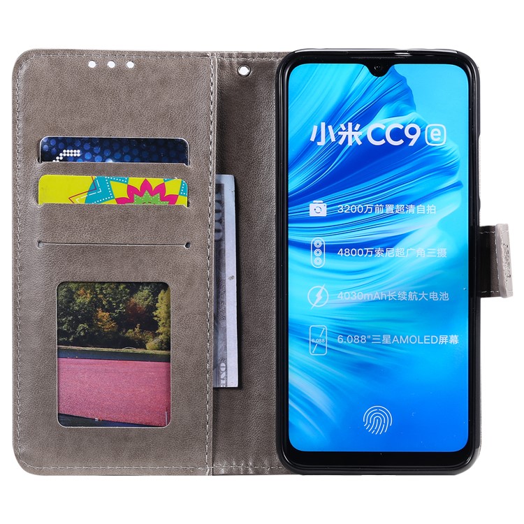 Imprint Sakura Cat Leather Stand Case with Card Slots for Xiaomi Mi CC9e / Mi A3 - Grey-3