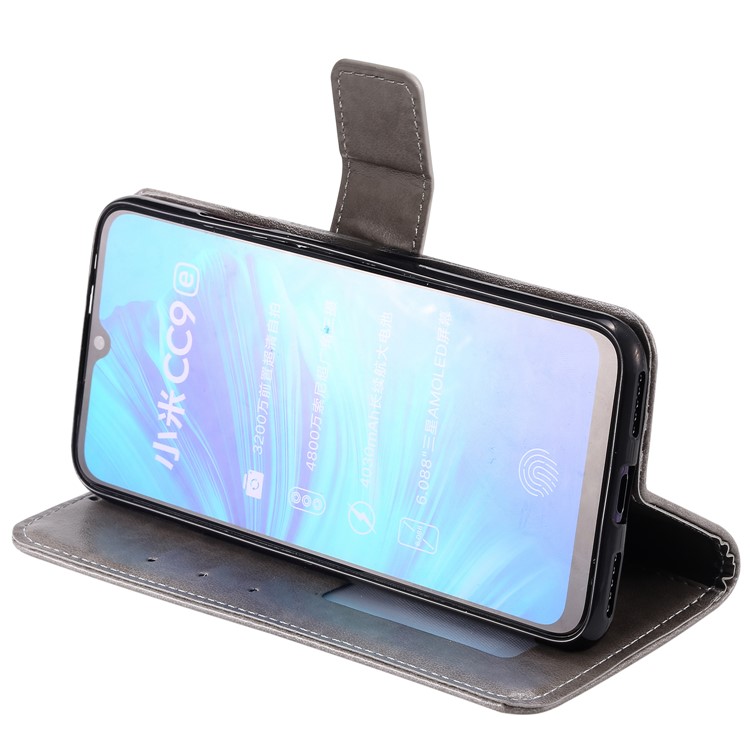 Imprint Sakura Cat Leather Stand Case with Card Slots for Xiaomi Mi CC9e / Mi A3 - Grey-5