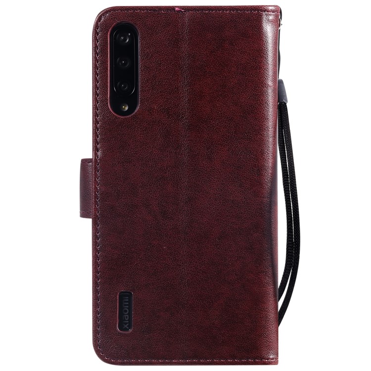 Imprint Sakura Cat Leather Stand Case with Card Slots for Xiaomi Mi CC9e / Mi A3 - Coffee-2