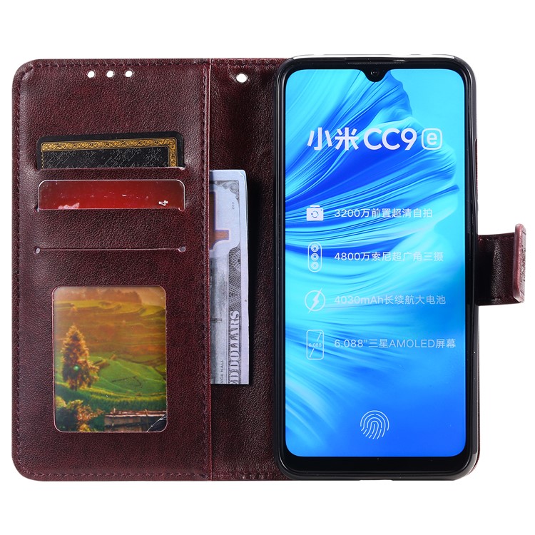 Imprint Sakura Cat Leather Stand Case with Card Slots for Xiaomi Mi CC9e / Mi A3 - Coffee-3