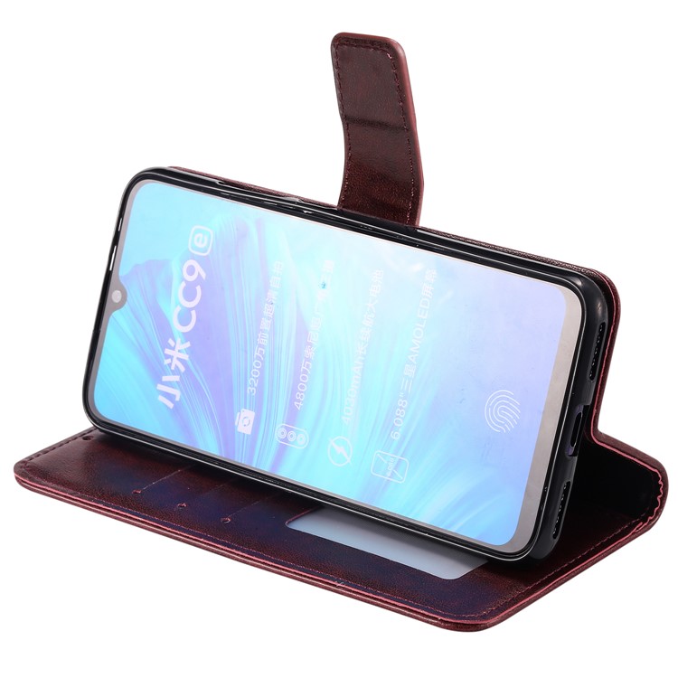 Imprint Sakura Cat Leather Stand Case with Card Slots for Xiaomi Mi CC9e / Mi A3 - Coffee-5