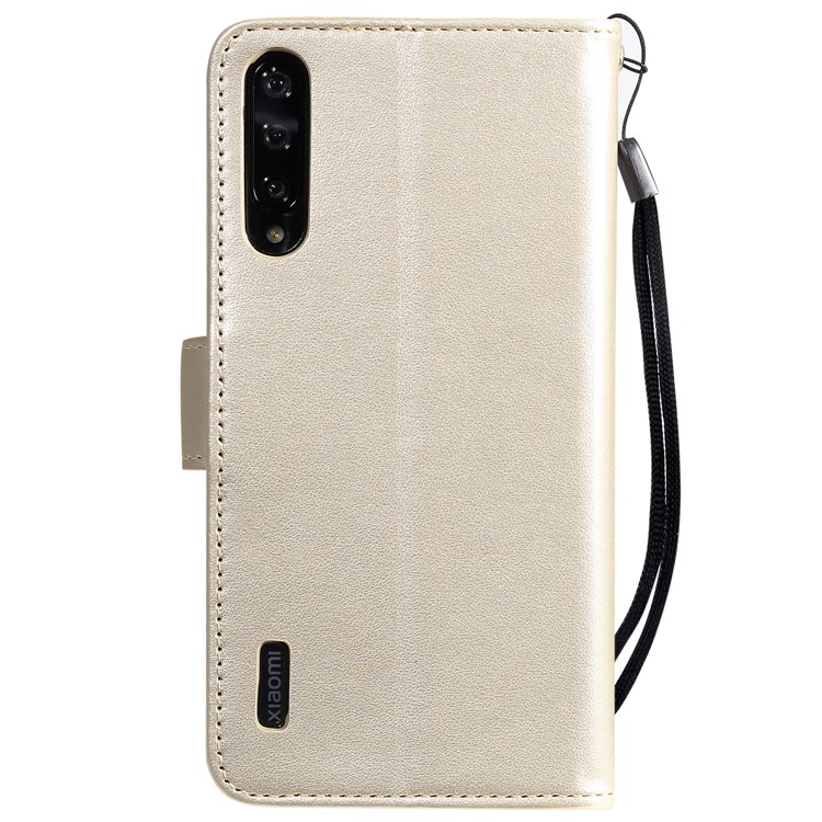 Imprint Sakura Cat Leather Stand Case with Card Slots for Xiaomi Mi CC9e / Mi A3 - Gold-2