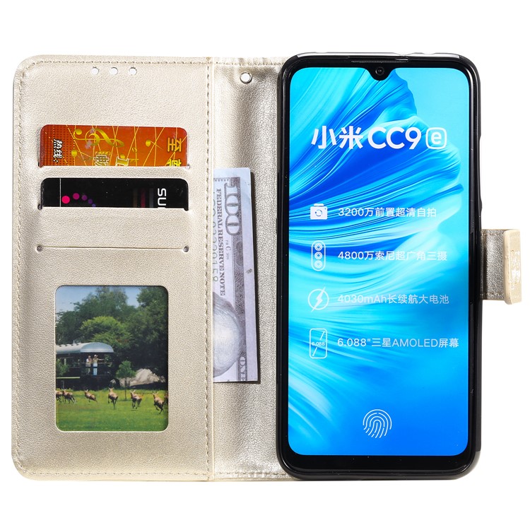 Imprint Sakura Cat Leather Stand Case with Card Slots for Xiaomi Mi CC9e / Mi A3 - Gold-3