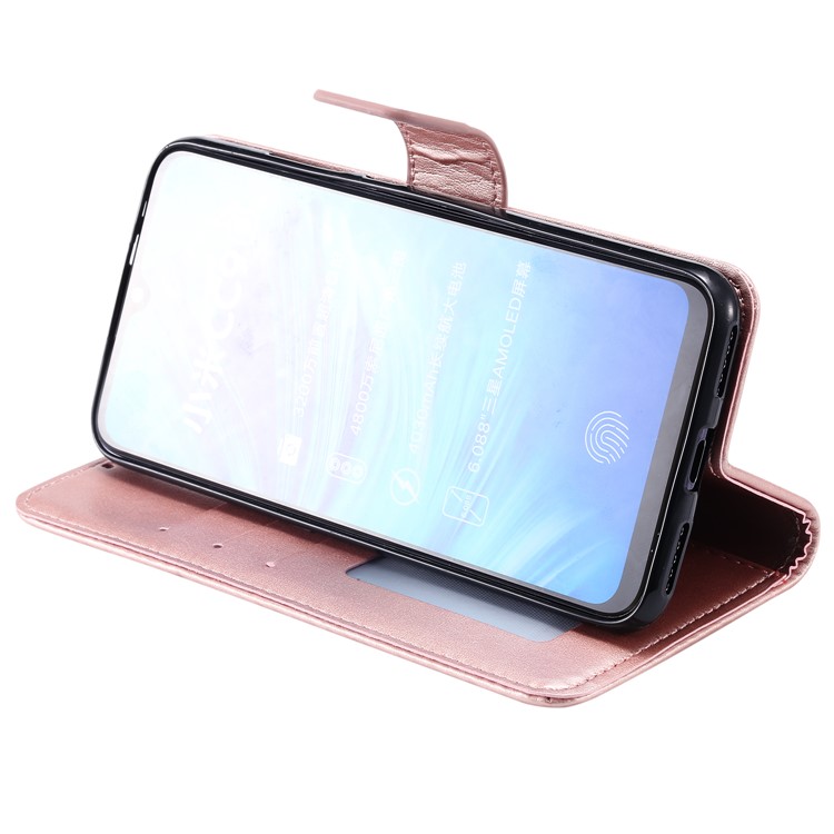 Imprint Sakura Cat Leather Stand Case with Card Slots for Xiaomi Mi CC9e / Mi A3 - Rose Gold-4