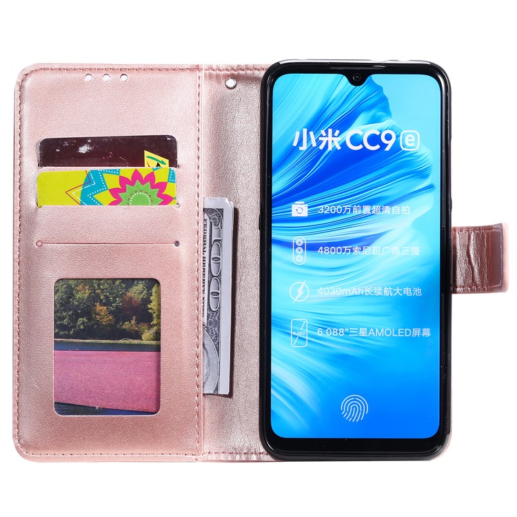 Imprint Sakura Cat Leather Stand Case with Card Slots for Xiaomi Mi CC9e / Mi A3 - Rose Gold-5