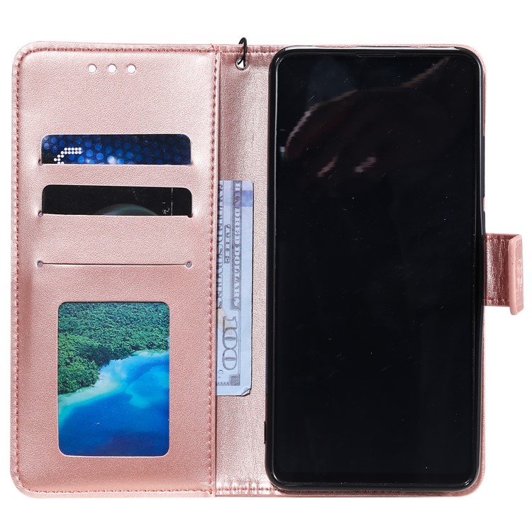 Imprint Flower and Cat Wallet Phone Flip Leather Shell for Xiaomi Redmi K20/Mi 9T/K20 Pro/Mi 9T Pro - Rose Gold-3