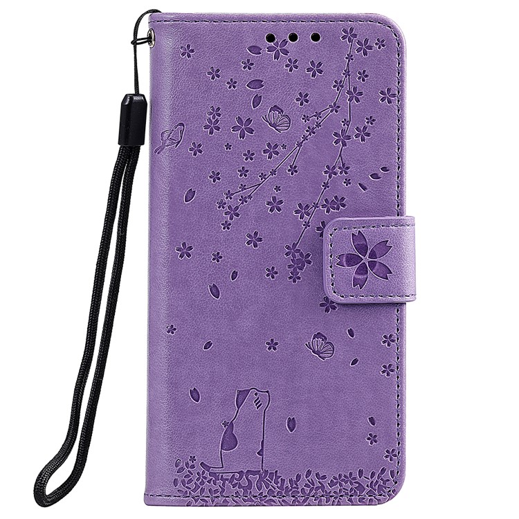 Imprint Flower and Cat Wallet Phone Flip Leather Shell for Xiaomi Redmi K20/Mi 9T/K20 Pro/Mi 9T Pro - Purple-1