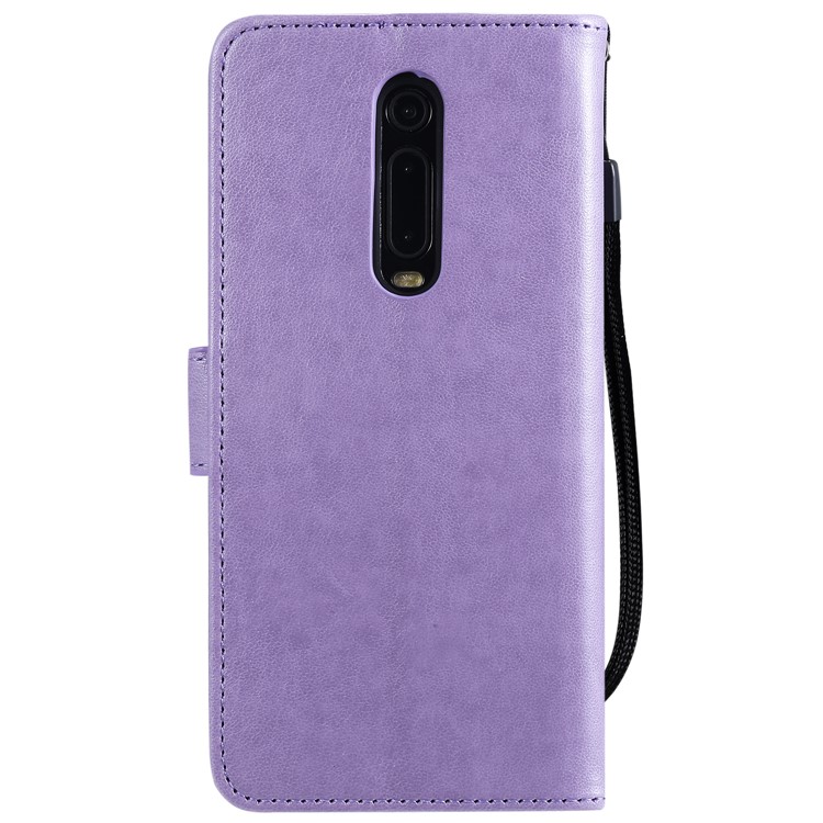 Imprint Flower and Cat Wallet Phone Flip Leather Shell for Xiaomi Redmi K20/Mi 9T/K20 Pro/Mi 9T Pro - Purple-2