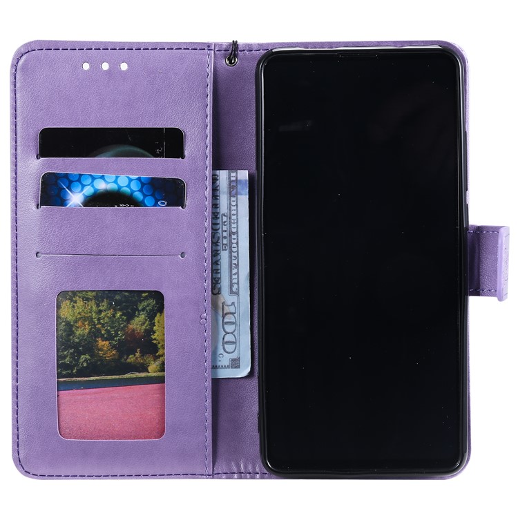 Imprint Flower and Cat Wallet Phone Flip Leather Shell for Xiaomi Redmi K20/Mi 9T/K20 Pro/Mi 9T Pro - Purple-3