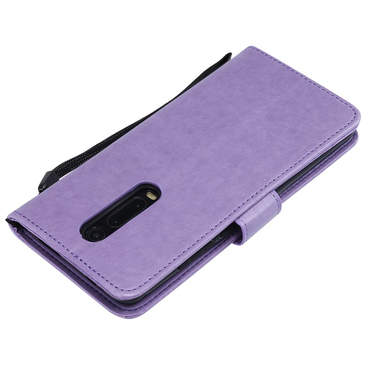 Imprint Flower and Cat Wallet Phone Flip Leather Shell for Xiaomi Redmi K20/Mi 9T/K20 Pro/Mi 9T Pro - Purple-4