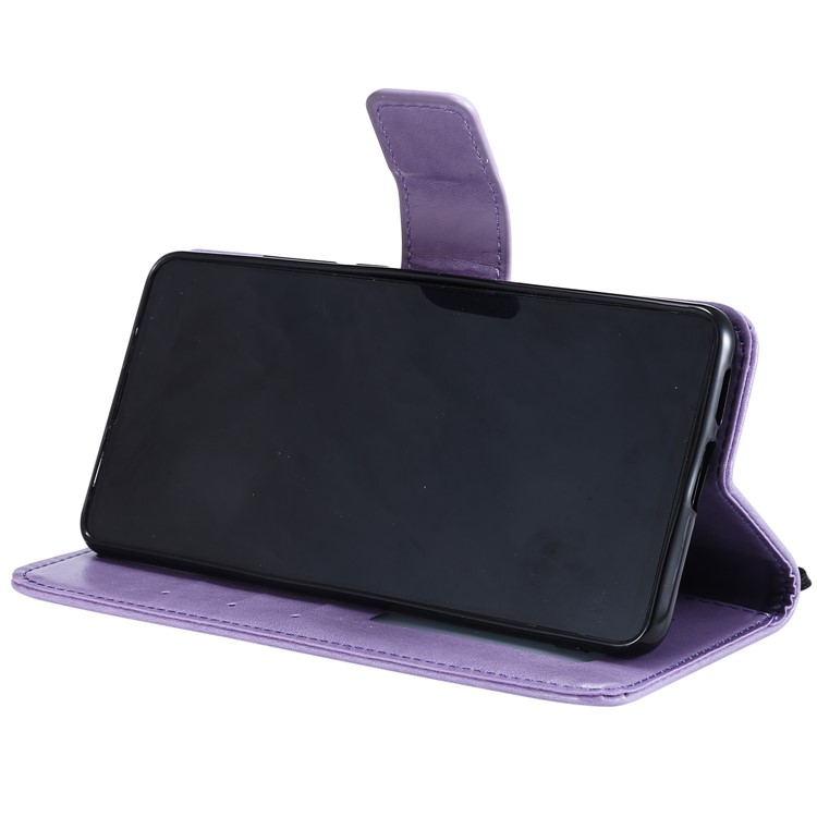 Imprint Flower and Cat Wallet Phone Flip Leather Shell for Xiaomi Redmi K20/Mi 9T/K20 Pro/Mi 9T Pro - Purple-5