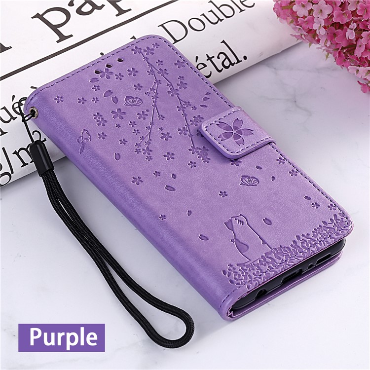 Imprint Flower and Cat Wallet Phone Flip Leather Shell for Xiaomi Redmi K20/Mi 9T/K20 Pro/Mi 9T Pro - Purple-6