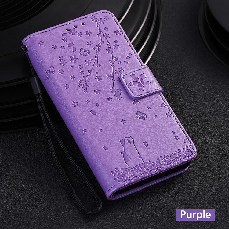 Imprint Flower and Cat Wallet Phone Flip Leather Shell for Xiaomi Redmi K20/Mi 9T/K20 Pro/Mi 9T Pro - Purple-7