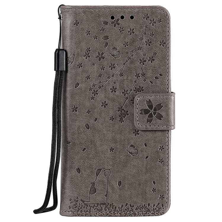 Imprint Flower and Cat Wallet Phone Flip Leather Shell for Xiaomi Redmi K20/Mi 9T/K20 Pro/Mi 9T Pro - Grey-1