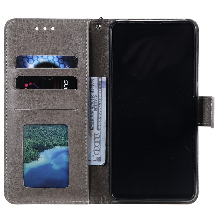 Imprint Flower and Cat Wallet Phone Flip Leather Shell for Xiaomi Redmi K20/Mi 9T/K20 Pro/Mi 9T Pro - Grey-3