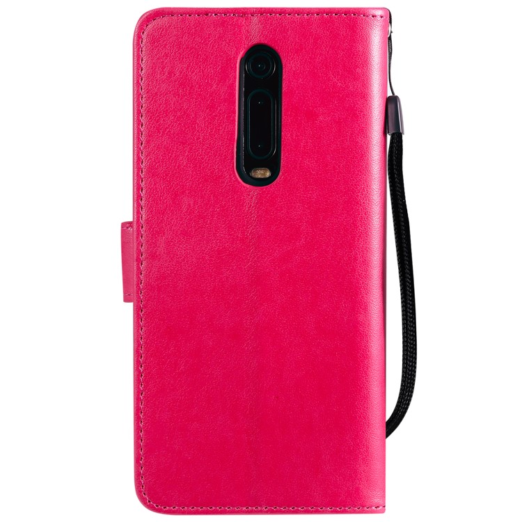 Imprint Flower and Cat Wallet Phone Flip Leather Shell for Xiaomi Redmi K20/Mi 9T/K20 Pro/Mi 9T Pro - Rose-2