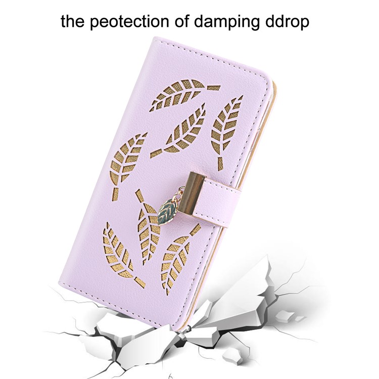 Leaf Pattern Flip Leather Wallet Phone Cover for Xiaomi Redmi Note 7S/7/7 Pro (India) - Purple-7