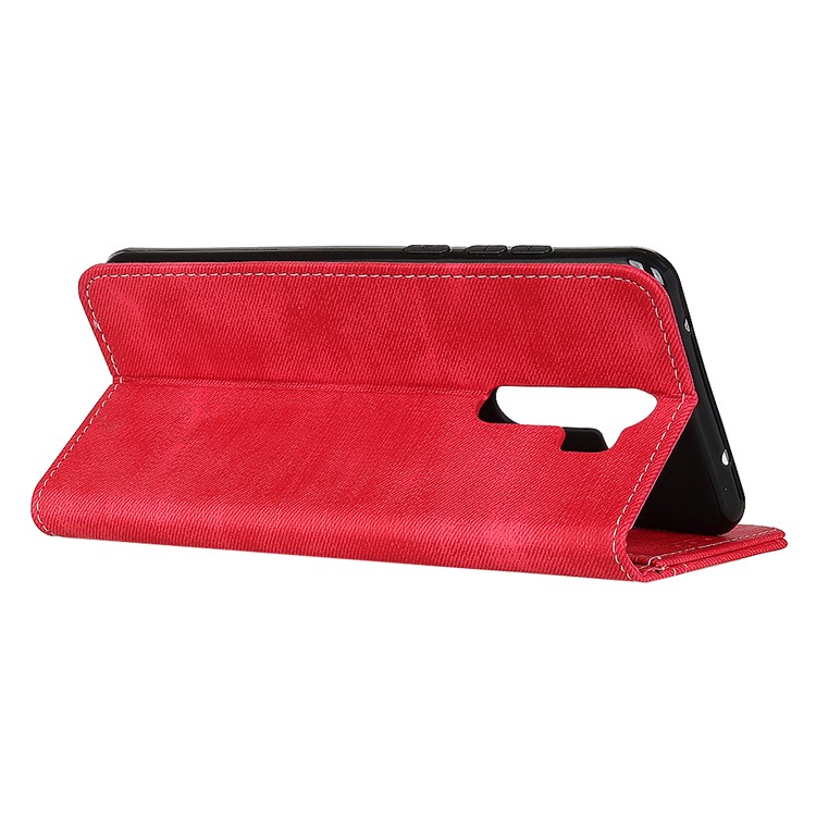 Jeans Cloth Leather Shell for Xiaomi Redmi Note 8 Pro - Red-11