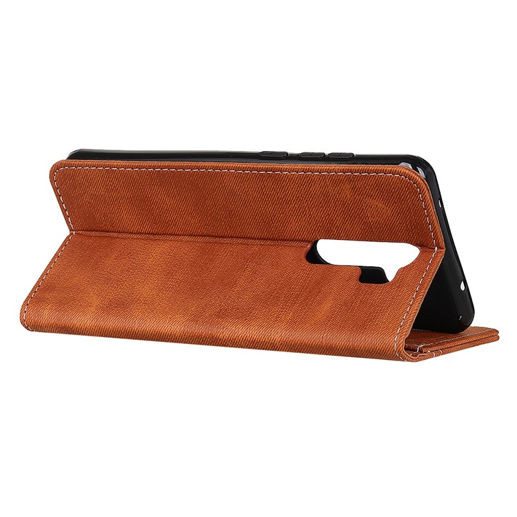 Jeans Cloth Leather Shell for Xiaomi Redmi Note 8 Pro - Brown-11