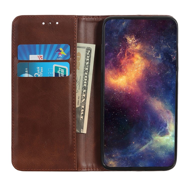 Auto-absorbed Split Leather Wallet Casing Cover for Xiaomi Redmi Note 8 Pro - Coffee-3