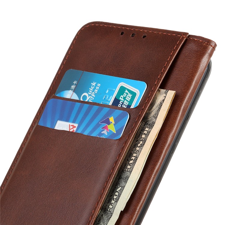 Auto-absorbed Split Leather Wallet Casing Cover for Xiaomi Redmi Note 8 Pro - Coffee-5