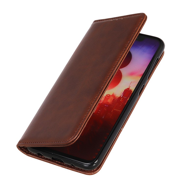 Auto-absorbed Split Leather Wallet Casing Cover for Xiaomi Redmi Note 8 Pro - Coffee-6