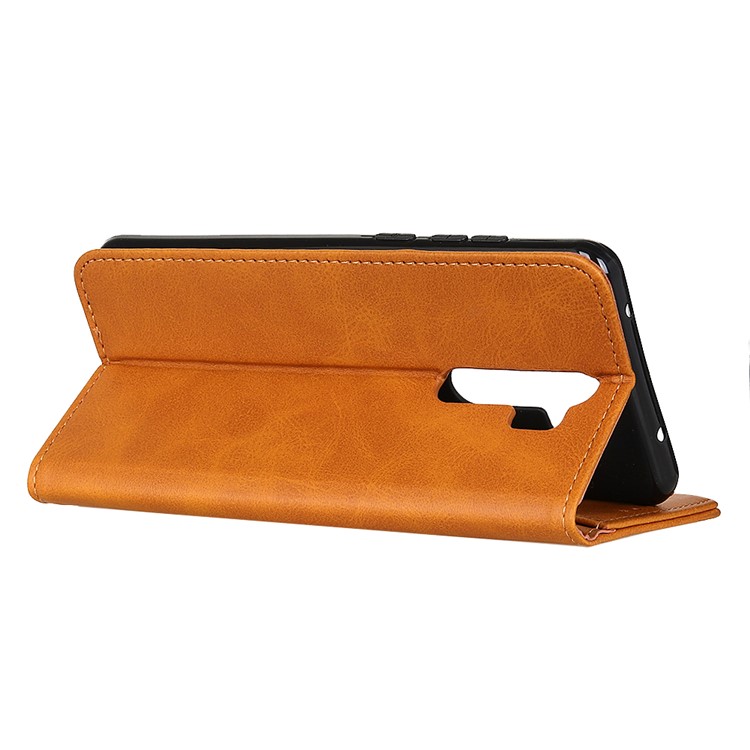 Auto-absorbed Split Leather Wallet Casing Cover for Xiaomi Redmi Note 8 Pro - Brown-8