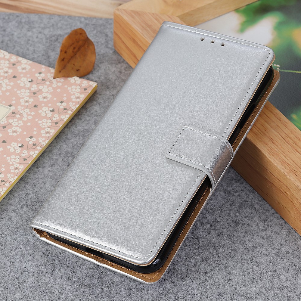 Caja de Stand de Cuero de Billetera Para Xiaomi Redmi Note 8 Pro - Plata