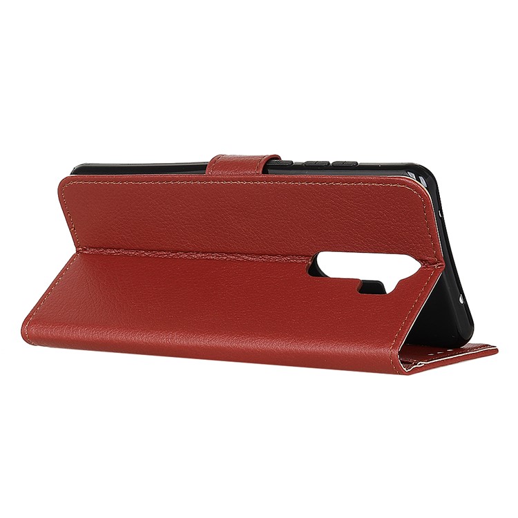 Litchi Skin Wallet Leather Stand Case Shell for Xiaomi Redmi Note 8 Pro - Brown-11