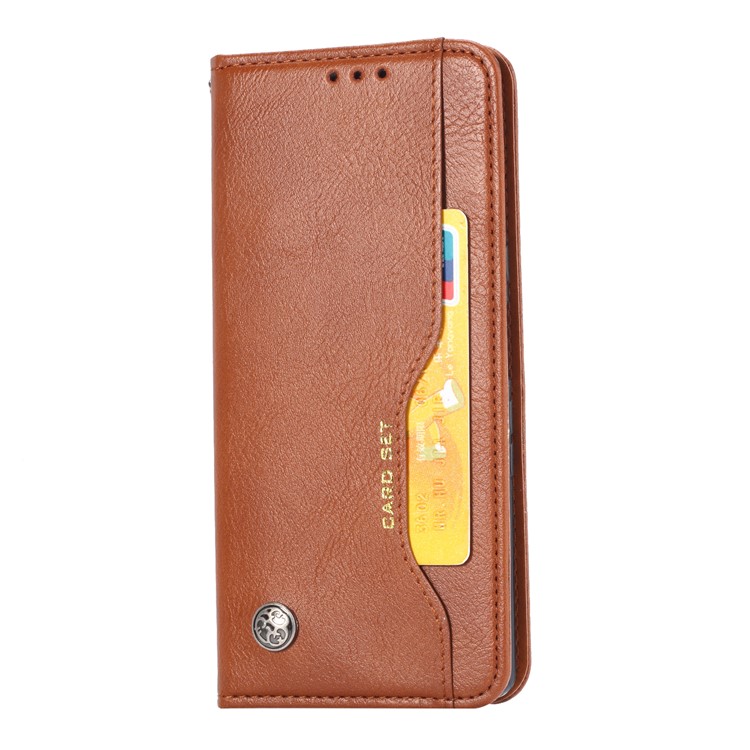 Auto-absorbed Leather Wallet Case Cover for Xiaomi Redmi Note 8 - Brown-2