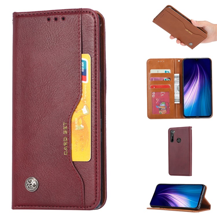 Auto-absorbed Leather Wallet Case Cover for Xiaomi Redmi Note 8 - Wine Red-1