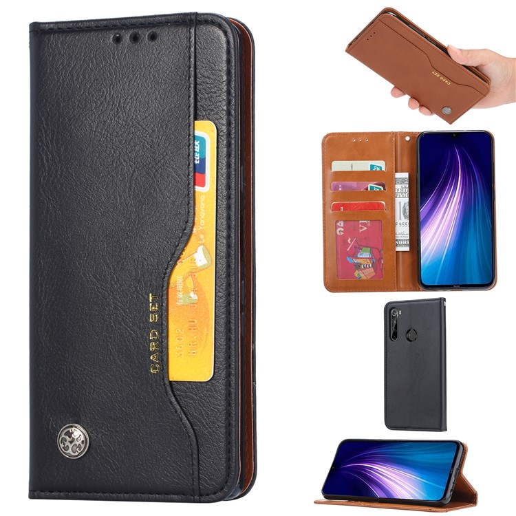 Auto-absorbed Leather Wallet Case Cover for Xiaomi Redmi Note 8 - Black-1
