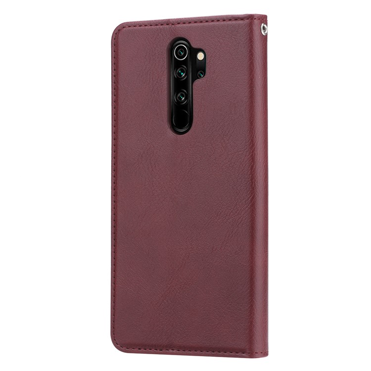 Автопоглощаемый Кожаный Кошелек Для Кожи Для Xiaomi Redmi Note 8 Pro - Красное Вино-2