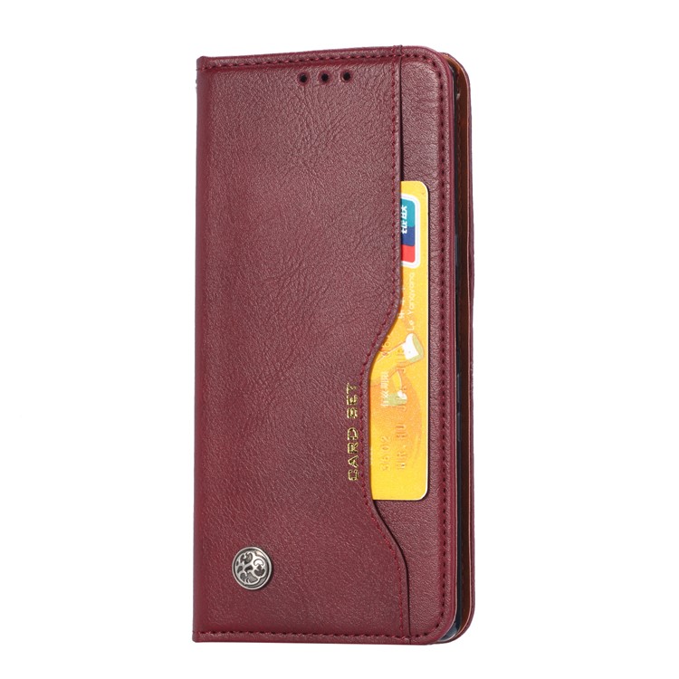 Автопоглощаемый Кожаный Кошелек Для Кожи Для Xiaomi Redmi Note 8 Pro - Красное Вино-3