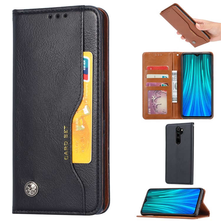 Auto-absorbed Leather Wallet Case for Xiaomi Redmi Note 8 Pro - Black-1