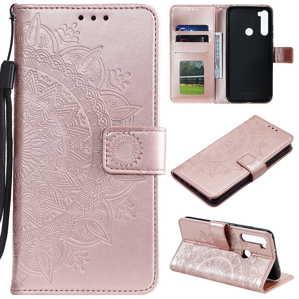 Imprint Flower Leather Wallet Case Cover for Xiaomi Redmi Note 8 - Rose Gold-1