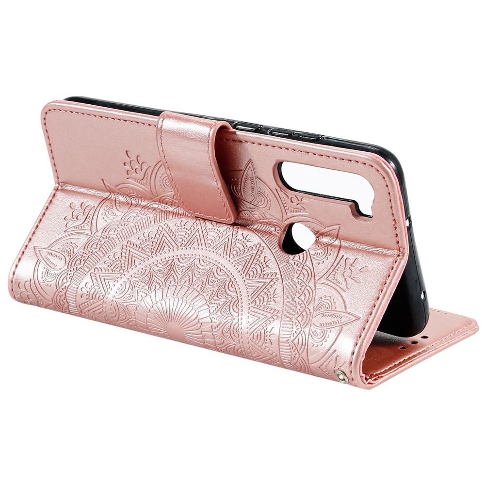 Couverture de Boîtier de Portefeuille en Cuir de Fleur D'empreinte Pour Xiaomi Redmi Note 8 - or Rose