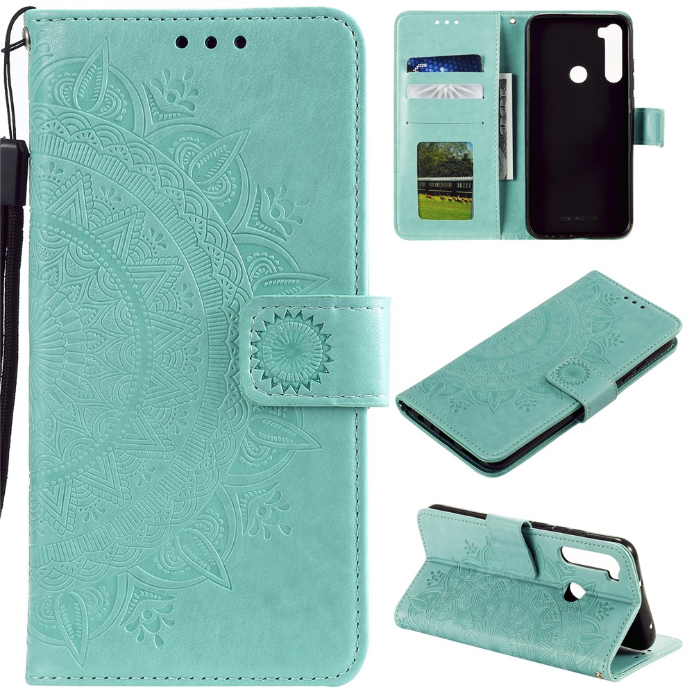 Imprint Flower Leather Wallet Case Cover for Xiaomi Redmi Note 8 - Green-1