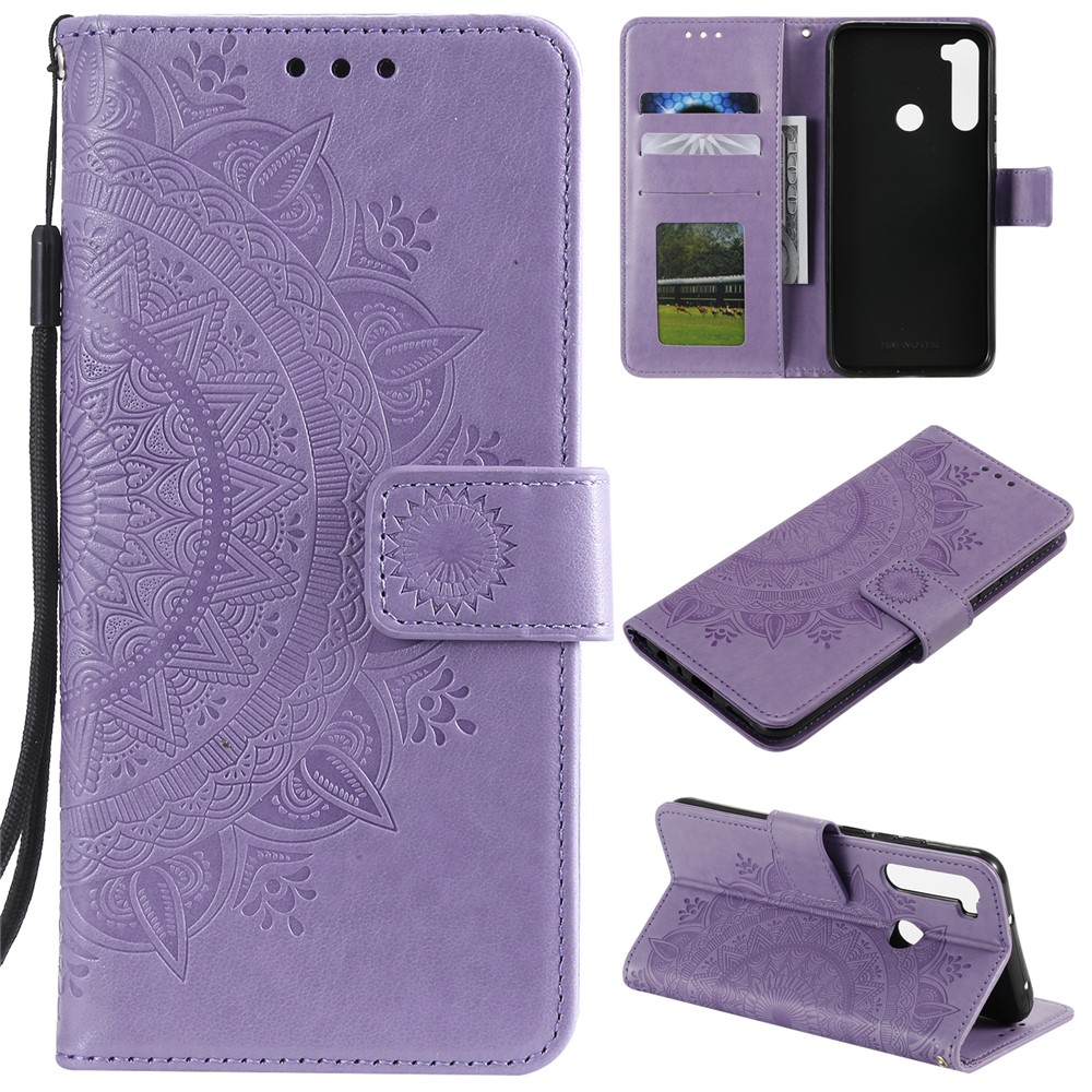 Imprint Flower Leather Wallet Case Cover for Xiaomi Redmi Note 8 - Purple-1