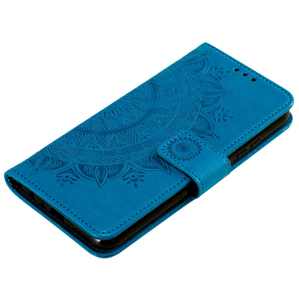 Capa de Carteira de Couro de Flor de Flor Para Xiaomi Redmi Nota 8 - Azul-5